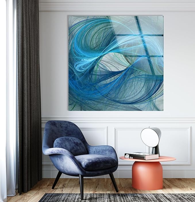 My Photostation.com Round 24'' Blue Energy Abstract Wall Art – Fluid Motion Glass PrintTempered Glass Printing Wall Decor Large Wall Art Wall Hangings