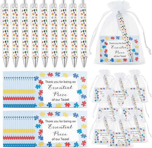 35 Sets Team Gifts 35 Puzzle Pens Bulk Retractable Ballpoint Pen 35 Thank You Cards and Organza Bags Appreciation Gifts for Coworker Employee Team Staff Teacher Nurse Student