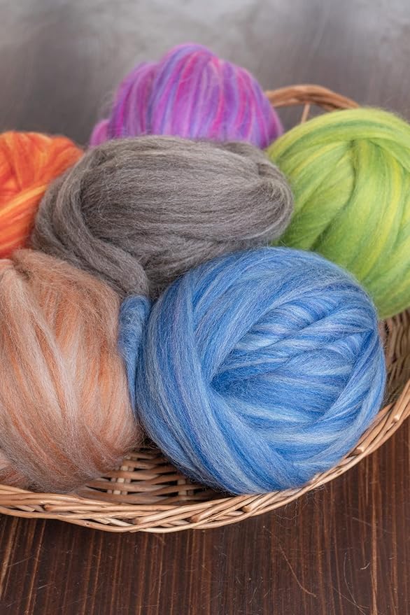 Multi Colored Natural Wool roving, 1 lb. Best Wool for Needle Felting, Wet Felting, handcrafts and Spinning. (Forest, 1lb)