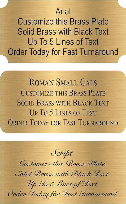 Personalized, Custom Brushed Gold Solid Brass Plate - Sizes 1x3, 1x4, 2x4, 2x6, 2x8, 3x6 - Picture Frame Name Label Art Tag for Frames, with Adhesive Backing - Indoor use only - 10 Tags