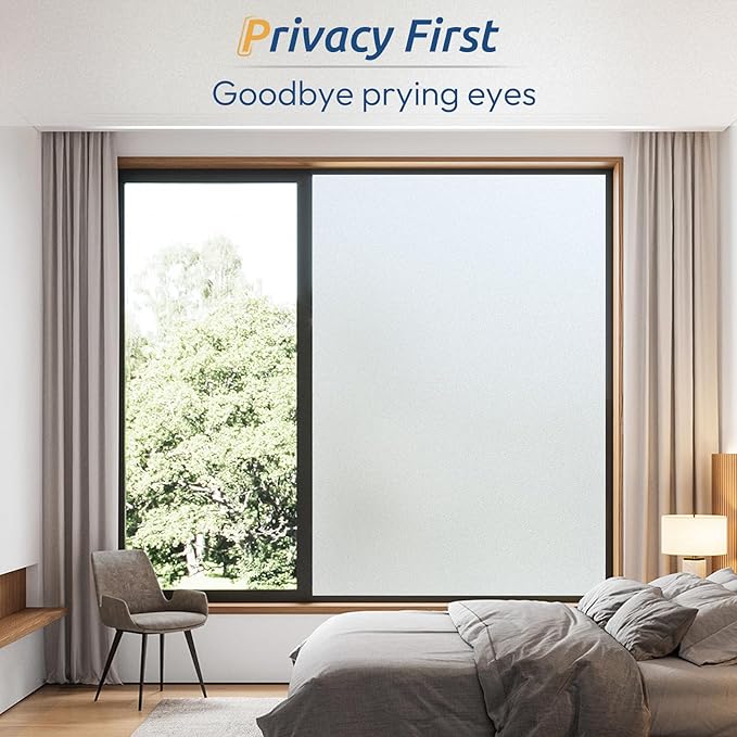 rabbitgoo Window Privacy Film, Frosted Glass Window Clings, Static Cling UV Heat Blocking Door Stickers for Home Bathroom, Removable Indoor Decal Coverings Day and Night, Pure, 11.8 x 157 Inches