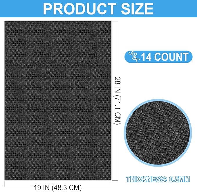 Cross Stitch Fabric 14 Count Aida Cloth 28 x 19 Inch Large Size Classic Reserve Cross Stitch Supplies Embroidery Fabric for Home DIY Craft Decoration Handmade, Black