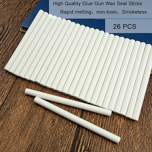 Wax Seal Stick, Ioggtser 26 PCS Mini Glue Gun Wax Seal Stick for Wax Seal Stamp, Sealing Wax Sticks for Wedding Invitations, Cards, Envelopes (White)