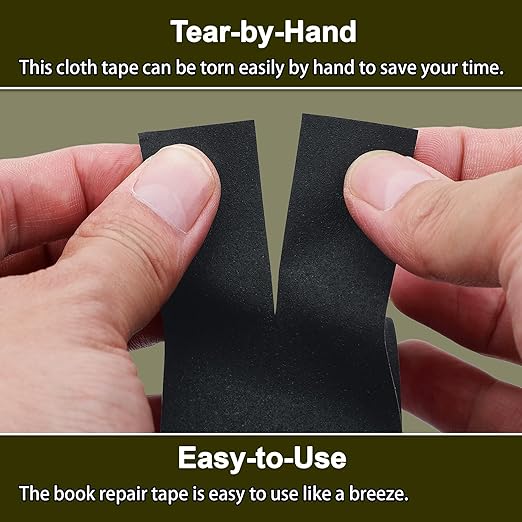 Cloth Bookbinding Repair Tape Matte Book Repair Tape 2 Inch by 33 Feet Self Adhesive Non Reflective Cloth Tape for Old Books Antique Books Daily Supplies (Black)