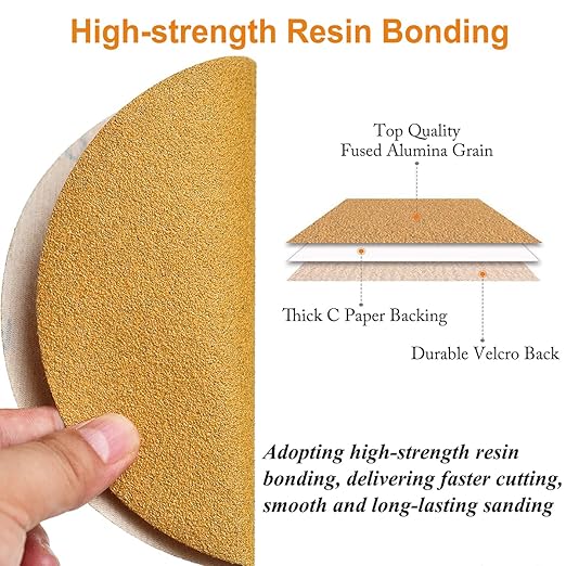 6-Inch No-Hole Hook and Loop Sanding Discs, 60/80/100/120/150/220/320/400/600/800 Assorted Grits Sandpaper for Random Orbital Sander, 100-Pack