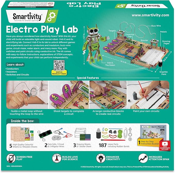 Smartivity Electro Play Lab for Kids Ages 8, 9, 10, 11, 12, 13, 14 Years Old I Electricity Kit with 9 Circuits Experiements & DIY Robot | STEM Science Project Kit | Birthday Gift for Boys & Girls