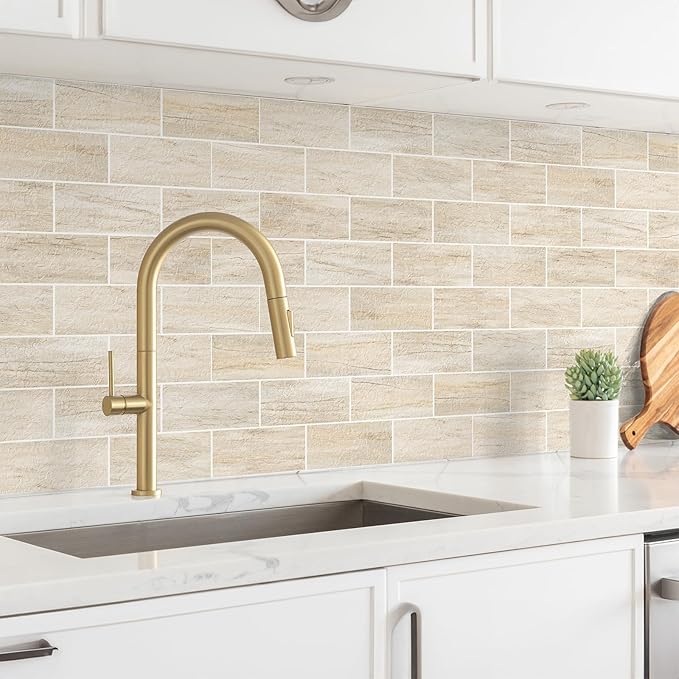100 Pieces Peel and Stick Backsplash for Kitchen, 3" x 6" PVC Subway Tile Upgraded Grayish Beige with Gray Grout Backsplash Stick on Tile Elevate Kitchen, Bathroom, Fireplace,RV