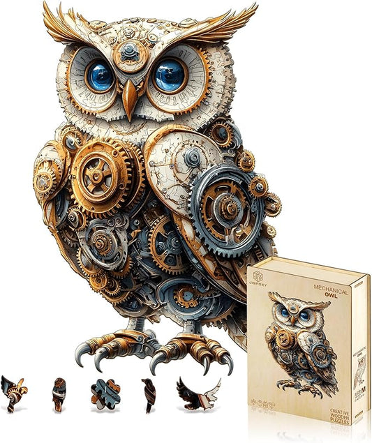 Jigfoxy Wooden Puzzles for Adults, Mechanical Owl Wood Puzzles Adult, Unique Animal Shape Wooden Jigsaw Puzzles for Adults, Birthday Gifts for Puzzle Lovers, Family(M-11.4 * 7.8in-145pcs)