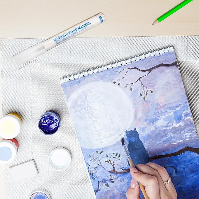 2 Pcs Masking Fluid Pen for Watercolor Painting, Capacity with Applicator Tip, Masking Fluid Marker for Various Art Projects Watercolor Ink(White,3mm)