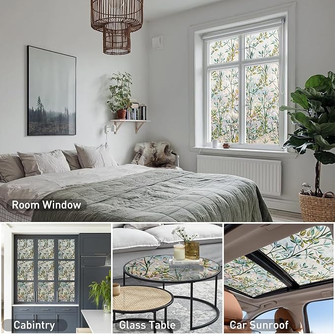 Donox Window Privacy Film, 3D Decorative Window Vinyl Decorative Stained Glass Window Film, Anti-UV Sun Blocker Heat Control for Home, 35.4 Inch x 6.5 Feet (with Installation Tool)