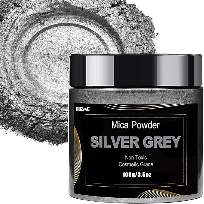 Silver Mica Powder Pigment (100g) -Cosmetic Grade Metallic Mica Powder for Epoxy Resin, Lip Gloss, Soap,Candle Making,Bath Bombs,Tumblers, Jewelry, Dyes, and DIY Crafting Projects(Silver Grey, 3.5oz)