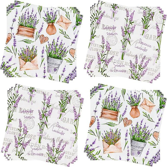 Paper Napkins 80 Pack 2 Ply Floral Beverage Luncheon Dinner Paper Napkins Lavender Print Disposable Napkins for Wedding Anniversary Celebrations, 6.5X6.5 Inches Folded