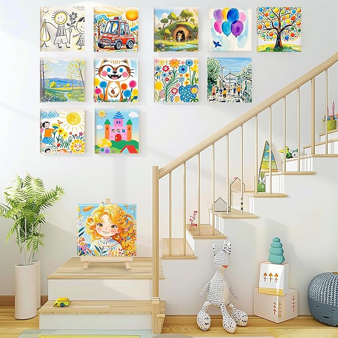 Stretched Canvas for Painting,24Pack 4X4 Inch Mini Stretched White Blank Canvas, 2/5In Profile Small Square Stretched Canvases,Canvas for Painting for Chilren,Birthday,Party,Teaching Class.