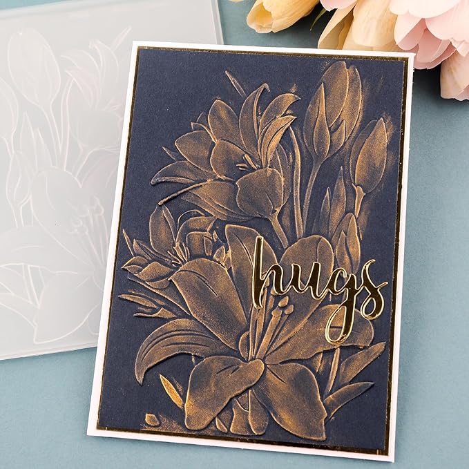 BAOFALI 3D Embossing Folder for Card Making,Lily Flowers Clear Plastic Texture Fades Embossing Folder Template for Scrapbooking and Other Paper Craft Album Stamps DIY Decoration 6.3" L x 4.5" W