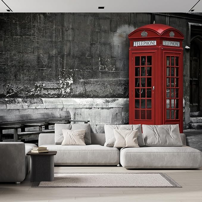 wall26 Wall Sticker/Wall Mural British Phone Booth in London, Not Peel and Stick, Non-Woven Wallpaper Decorative for Bedroom, Living Room, Office - 132x192 inches