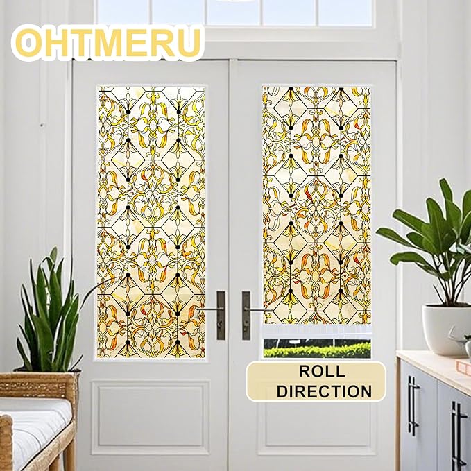 3D Stained Glass Window Privacy Film, Heat Control UV Blocking Static Cling Decorative Window Film for Bathroom,Front Door,Home Non Adhesive,GiltGaze 16.9 x 39.3 inches
