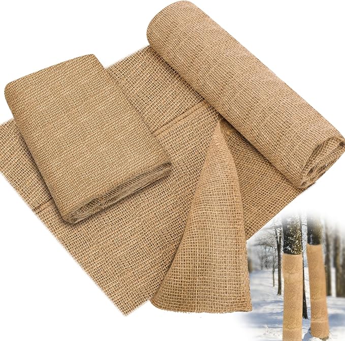 Buryeah 60 Inch x 50 ft Burlap Fabrics Roll Natural Jute Burlap Garden Tree Wrap Outdoor Weed Barrier DIY Fall Halloween Craft Winter Frost Plant Landscape Blankets Cloth for Plant Gardening Shrubs