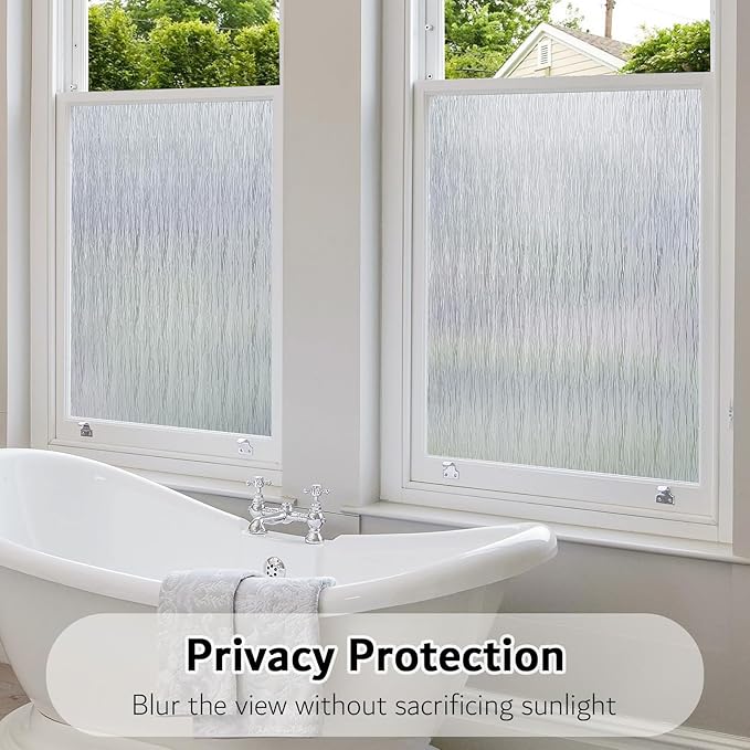 VELIMAX Frosted Window Privacy Film Non Adhesive Window Cling Removable Glass Covering Clear Water Opaque Window Film for Home Anti UV 17.7x118 inches