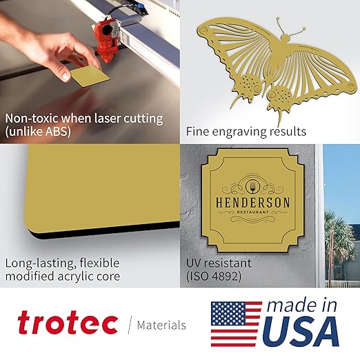 Trotec TroLase Lights | 24"x12"x1/250"(0.1mm thick) | Adhesive-Backed Flexible Laser Engraving Sheet/Film for Decal & Label | Double Color Plastic Sheet for Engraving | Smooth Gold/Black | 10pcs