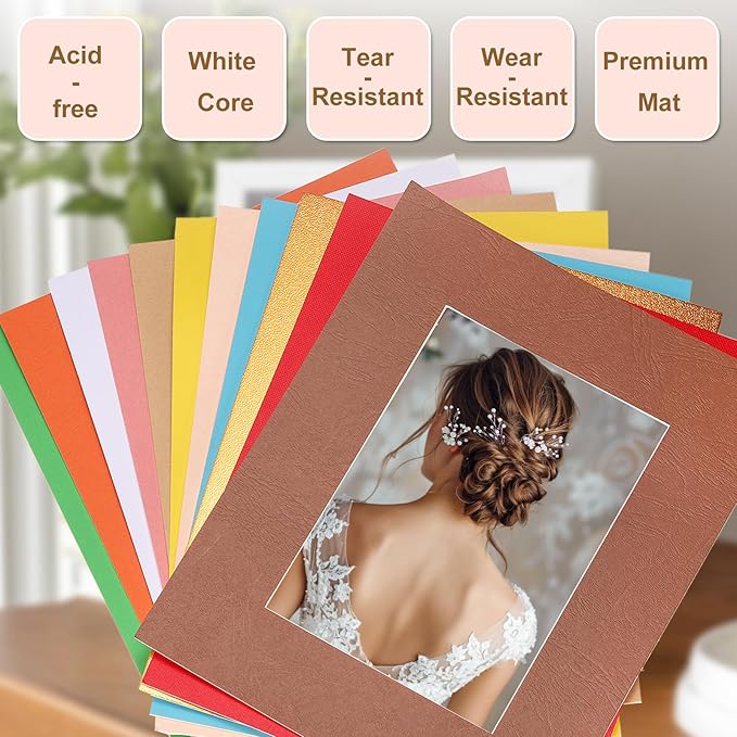 Picture Mats, 8 x 10 for 5 x 7 Pictures Acid Free White Core Bevel Cut Frame Mattes for Display Art Measuring, Sky Blue