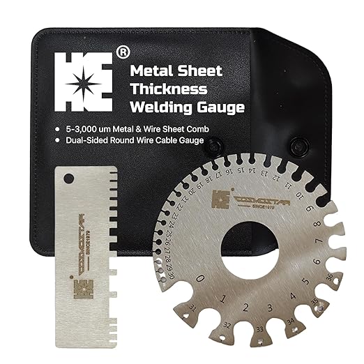 Cosmostar 2 Pcs Stainless Steel Welding Gauge Set – Wire & Metal Sheet Thickness Gauge, 25-3,000 um Wet Film Comb + Dual-Sided Round Wire Cable Gauge for Welding Material & Sheet Measurement