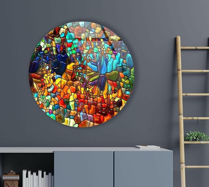 My Photostation.com 15.8''(40cm) Diameter Red Mosaic Round Glass Wall Art Tempered Glass Printing Wall Decor Large Wall Art Wall Hangings