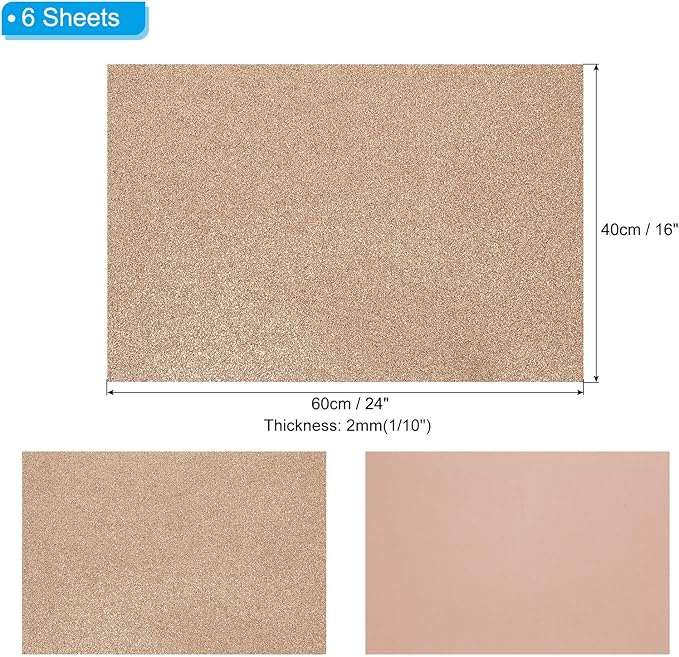 PATIKIL 2mm(1/10") Thick Non Adhesive Glitter Foam Sheet 16x24inch(40x60cm) Brown, EVA Shiny Foam Board for Craft, 6 Pcs