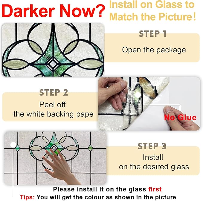 3D Stained Glass Window Privacy Film, Heat Control UV Blocking Static Cling Decorative Window Film for Bathroom,Front Door,Home Non Adhesive,16.9 x 78.7 inches Verdant Whispers