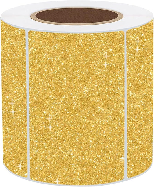 3x2 Inch Holographic Thermal Labels, Glitter Gold Thermal Sticker Labels, Waterproof Thermal Printer Stickers for Price, Barcode, Name, Custom Logo Design, 200 Pcs/Roll