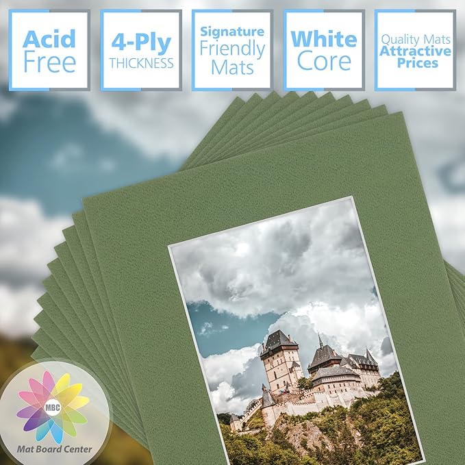 Mat Board Center, Pack of 10, 8x10 for 5x7 Rock Garden Color Mats - Bevel Cut, Acid Free, 4-ply Thickness, White Core - for Pictures, Photos, Framing
