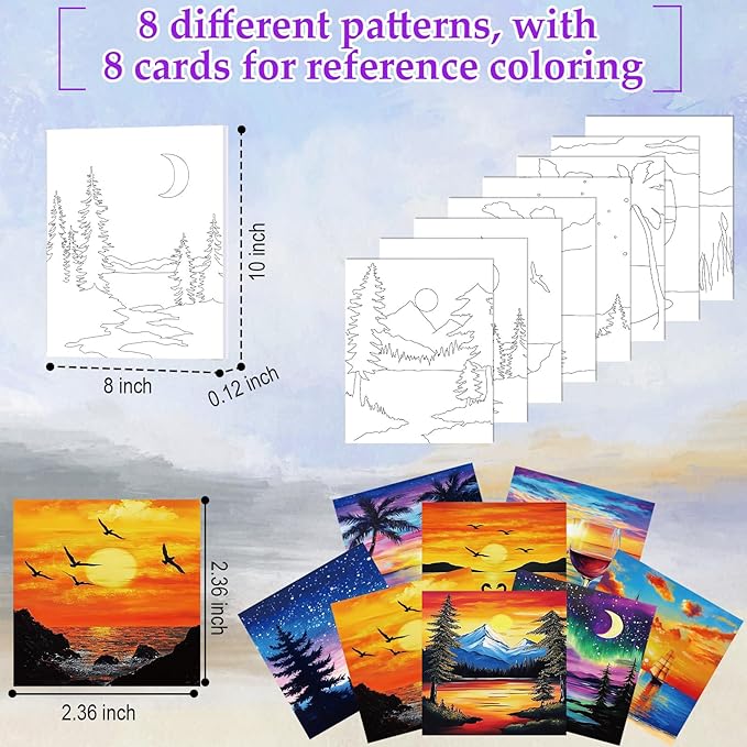 Cholemy 36 Pcs Paint and Sip Kit for Adults 8''x10'' Pre Drawn Canvas for Painting DIY Afro Acrylic Painting Kit Wood Easel Brushes Date Night Bulk for Christmas Party Gifts(Sunset)