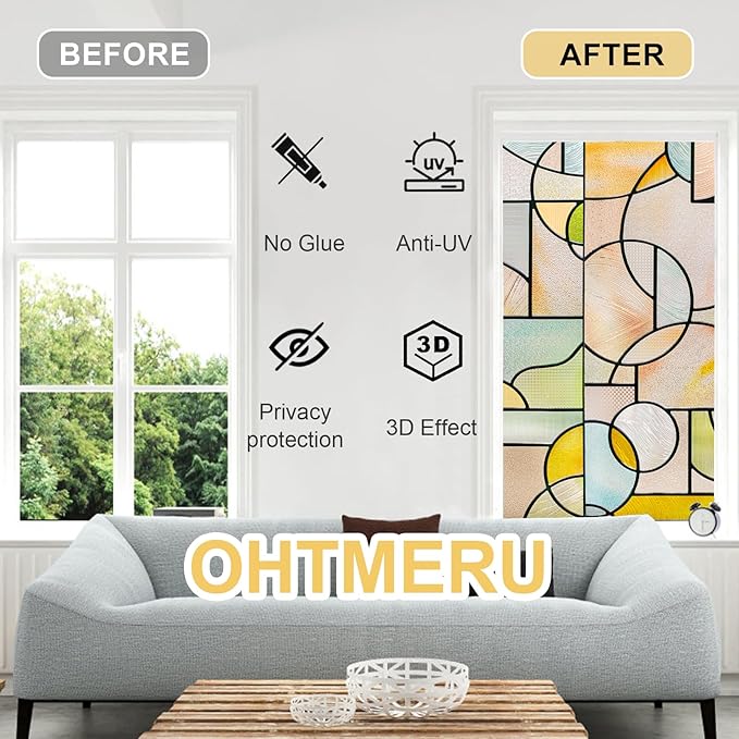 3D Stained Glass Window Privacy Film, Heat Control UV Blocking Static Cling Decorative Window Film for Bathroom,Front Door,Home Non Adhesive,16.9 x 39.3 inches Wilderness