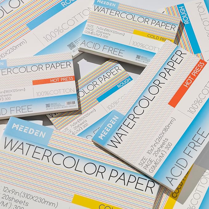 MEEDEN Watercolor Paper Block - 100% Cotton Watercolor Paper Pad of 20 Sheets, 140lb/300gsm, Acid-Free Art Paper for Watercolor, Gouache, Ink and More, 21" x 15" Cold Press