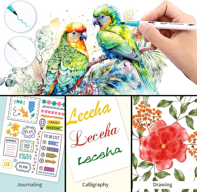 Dual Tip Art Markers Pens for Kids Adult Coloring Books Artist Fine and Brush Tip Colored Pens Water-color Pens for Journaling Note Taking Writing Planning Art Project