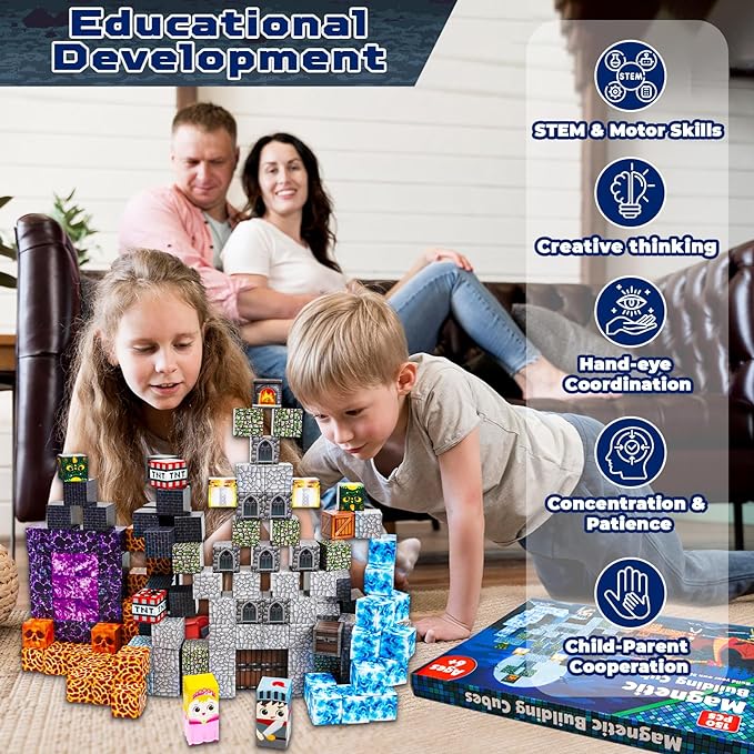Magnetic Blocks - 150 PCS Build Magnetic Dark Castle Sword Domain World - Magnetics Construction Cube Toys - STEM Montessori Sensory Toys for Toddlers 6 7 8 9 10 Year Old Boys & Girls