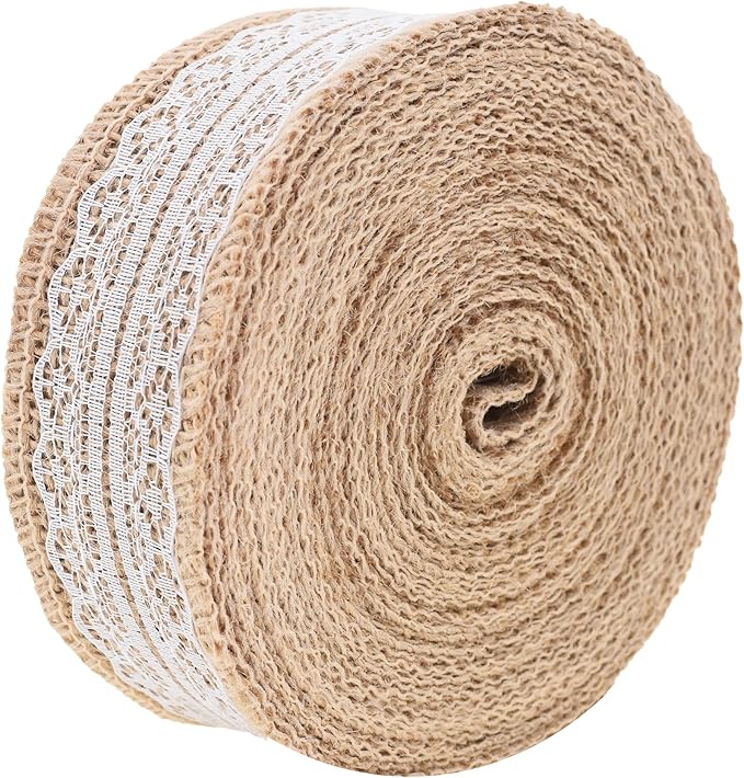 Mandala Crafts Burlap and Lace Ribbon 1.5 Inches Wide Jute Ribbons for Crafts - 20 Yds Roll Rustic Burlap Wrap Trim Ribbons for Wreaths Bows Wedding Party