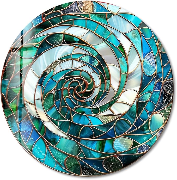My Photostation.com 15.8''(40cm) Diameter Aqua Spiral Harmony Round Glass Wall Art Tempered Glass Printing Wall Decor Large Wall Art Wall Hangings