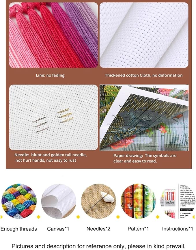 Findvoor Counted Cross Stitch Kits for Adults Full Range of Cross Stitching Embroidery Unprinted Pattern for Beginners, 11CT Needlepoint Kit Patterns Embroidery Kits-Couple Under Moonlight 18x18 inch