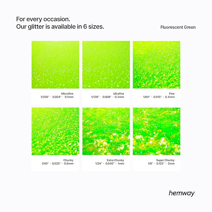 Hemway Polyurethane & Epoxy Resin Glitter 100g / 3.5oz Metallic Crystal Flake Additive for Flooring Jewelry Tumblers Glass Pigment - Super Chunky (1/8" 0.125" 3mm) - Fluorescent Green