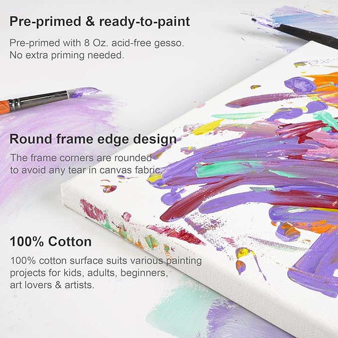 PHOENIX Stretched Canvas for Painting 9x12 Inch/8 Value Pack, 8 Oz Triple Primed 5/8 Inch Profile 100% Cotton White Blank Canvas, Artist Framed Canvas for Oil Acrylic & Pouring Art