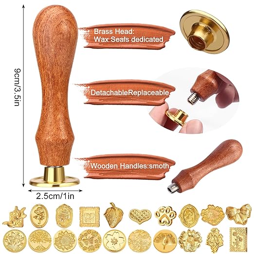 Wax Seal Stamp Kit, 21Pcs Draupnir Wax Stamp Seal,Vintage Classic Sealing Wax Stamp Head with Wooden Handle for Party Wedding Invitation Cards Envelopes Gift Wrapping Letter (20 Patterns)