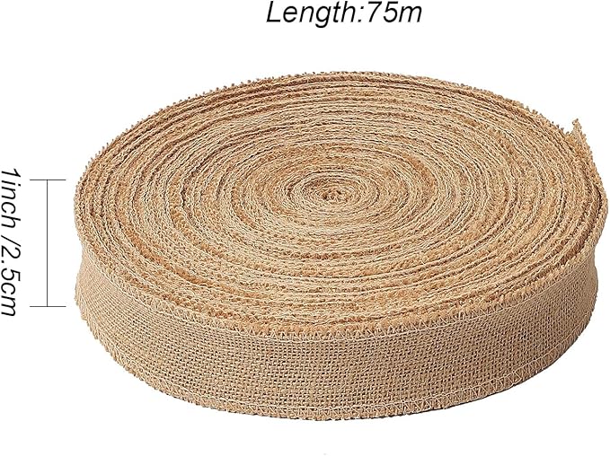 KINJOEK 1 Inch Wide 82 Yards Burlap Ribbon, Natural Jute Fabric Ribbon, Crafts Ribbon for Christmas, Wedding, Gifts, Burlap Fabric DIY, Decoration