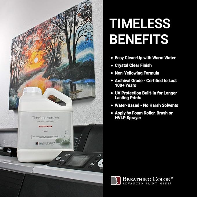 Breathing Color Timeless Archival Print Varnish Kit - 1 Gallon, Glossy Finish, Best Canvas Coating, Certified Archival Quality, Includes Foam Roller, Mixing Cups, and Gloves Bundle