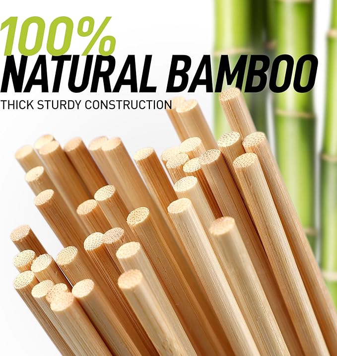 Zulay Kitchen Authentic Bamboo Skewers - 100, 14" Roasting Sticks - 5mm Heavy-Duty Bamboo Skewers - Thick Bbq Sticks - Ideal for Grilling & Camping