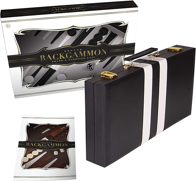 Backgammon Sets for Adults with Premium Leather Case | Classic Travel Backgammon Set for Adults and Kids with Strategy & Guide | 11 Inches | Small | Black