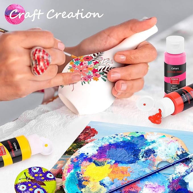 Caliart Acrylic Paint Set with 12 Brushes, 36 Colors (59ml, 2oz) Art Craft Paints Gifts for Artists Adults Beginners Painters, Halloween Pumpkin Canvas Ceramic Rock Painting Kit Art Supplies