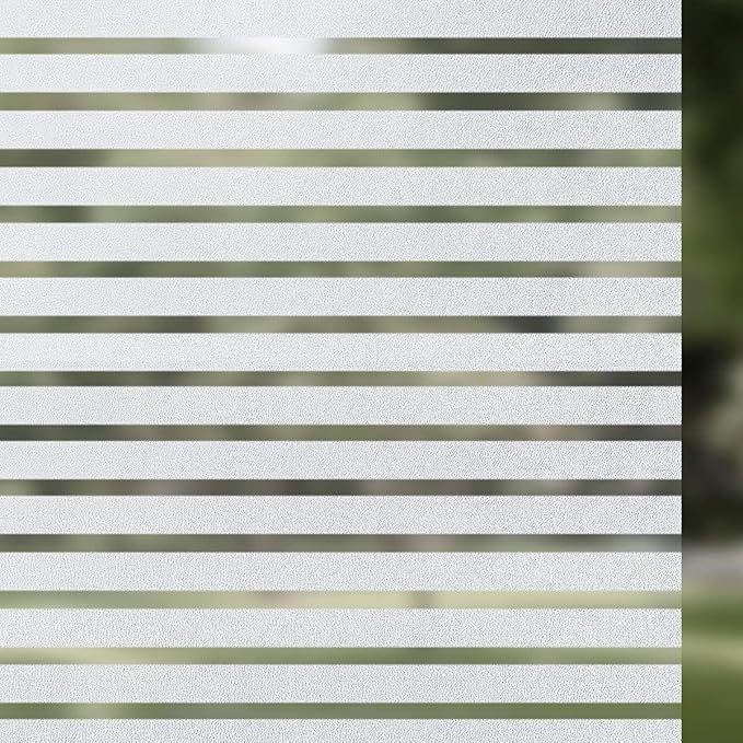 Qualsen Privacy Window Film, Frosted Windows Privacy Film, Frosting Cling for Glass, Anti-UV Reeded Blinds Sticker for Home Office Meeting Room, Stripe Patterns, 23.6x118inch