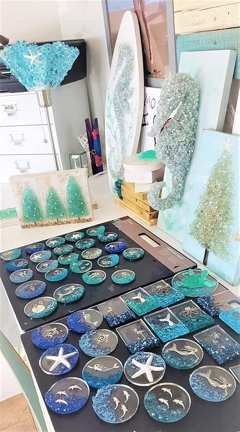 Crushed Glass for Resin Art - 3-6mm Turquoise, 1.5lb | Broken Glass Pieces for Crafts, Vase Filler & Fire Pit Media | Decorative Stones