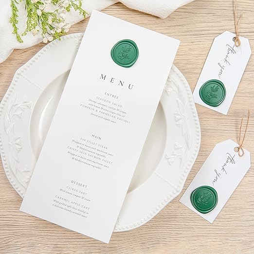 PONATIA 50 Pcs Emerald Green Wax Seal Stickers - Self- Adhesive Wedding Seal Stickers, Perfect for Invitation Cards, Envelopes Christmas Cards, Gift Wrapping, Party Menu Decor