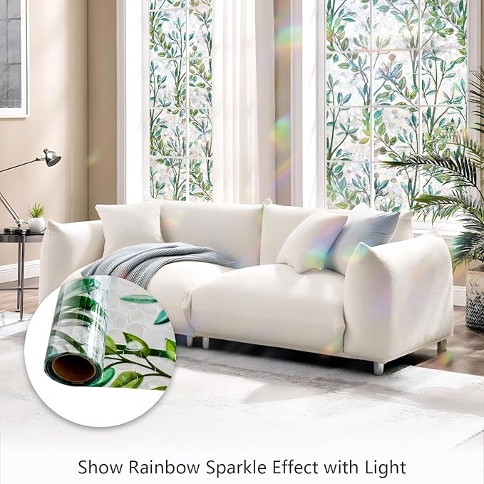 LEMON CLOUD Window Privacy Film, Stained Glass Window Film, Decorative Rainbow Window Clings, Static Cling Non Adhesive Door Stickers, Anti-UV Sun Blocker Heat Control for Home 29.5 x 157.4 inches